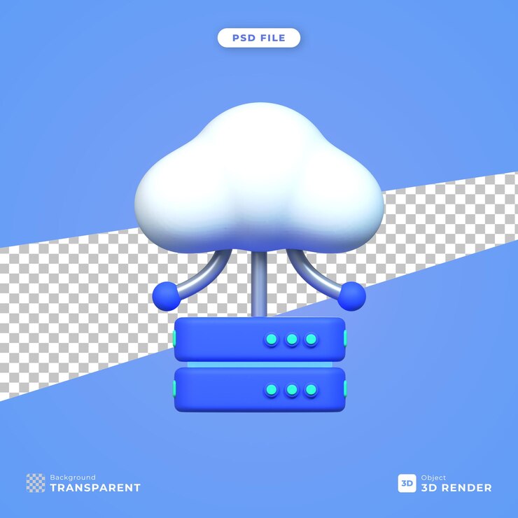 PSD ilustración 3d de la base de datos de la nube de ia