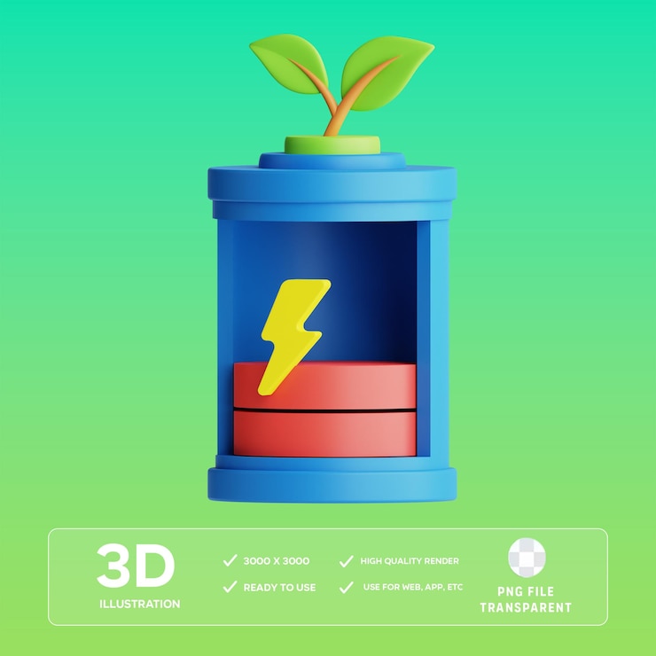 PSD ilustración 3d de la batería eco de psd baja