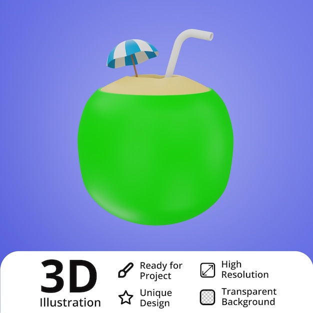 Ilustración 3d de bebida de coco