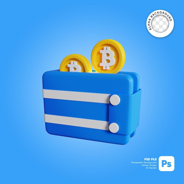 Ilustración 3d de billetera Bitcoin