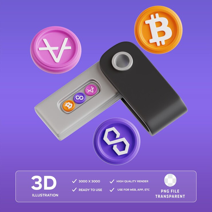 Ilustración 3D de la billetera criptográfica PSD
