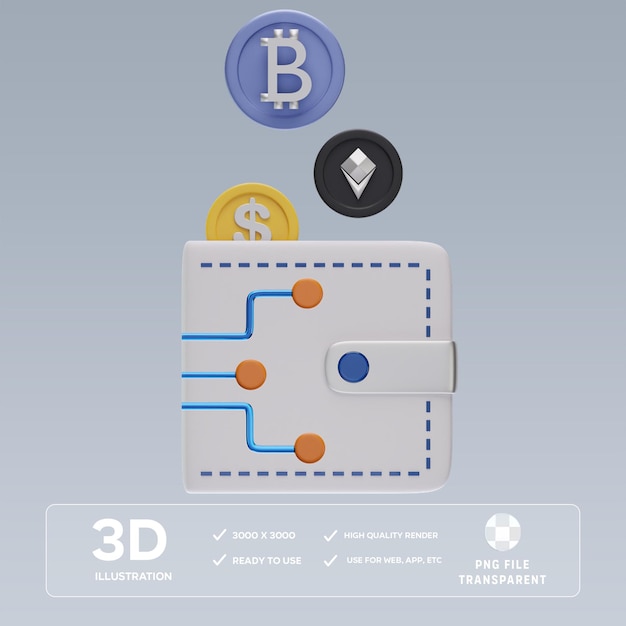 Ilustración 3D de la billetera digital PSD