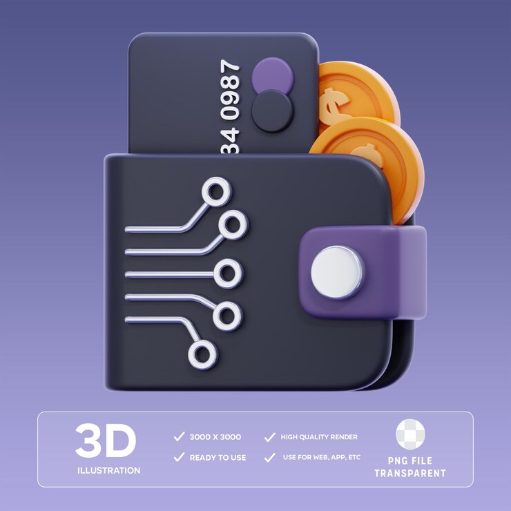 Ilustración 3D de la billetera digital PSD