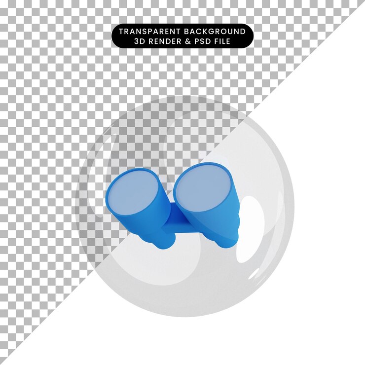 PSD ilustración 3d de binoculares de objeto dentro de burbujas