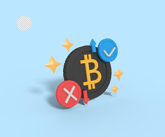 PSD ilustración 3d de bitcoin aprobar y eliminar