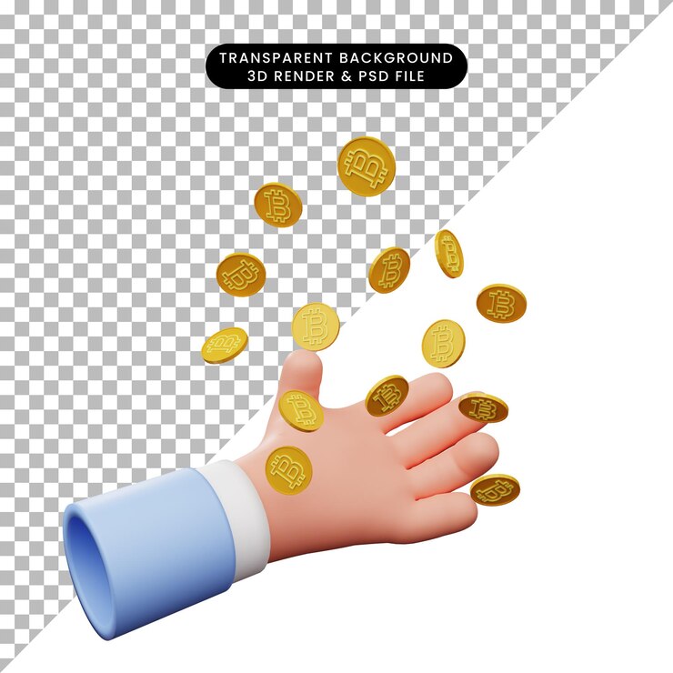 PSD ilustración 3d de bitcoin de captura de mano