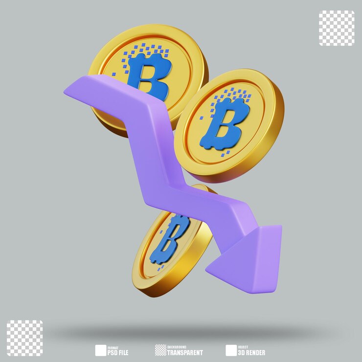 PSD ilustración 3d de bitcoin crash 2