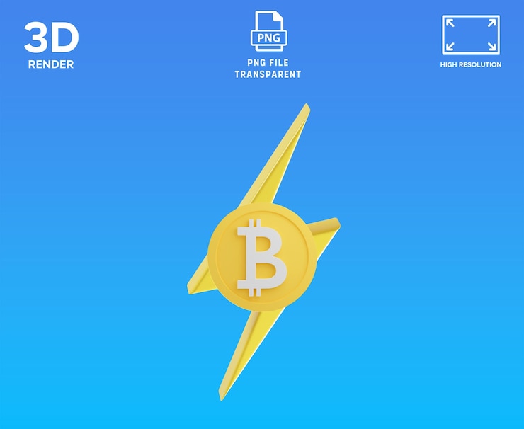 PSD ilustración en 3d de bitcoin lightning