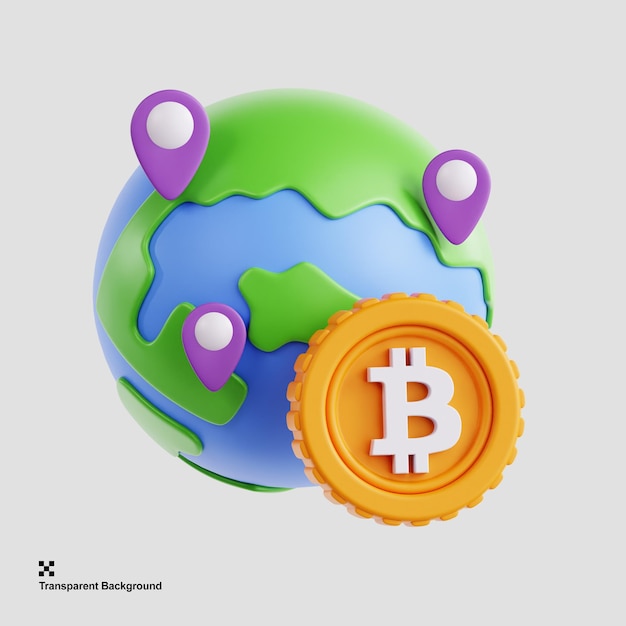 Ilustración 3d del bitcoin mundial
