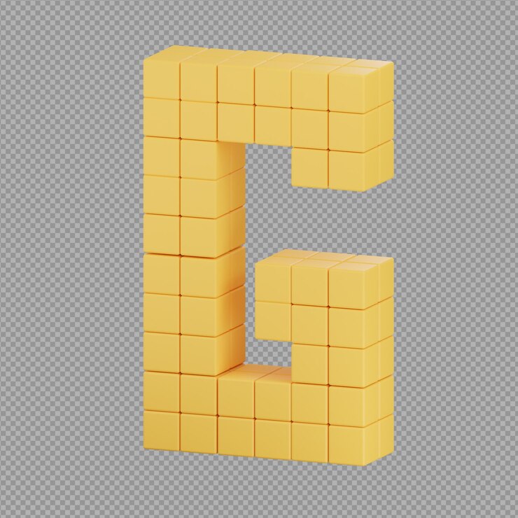 PSD ilustración 3d de un bloque de elementos amarillos con la letra g hecha de azulejos en un fondo transparente