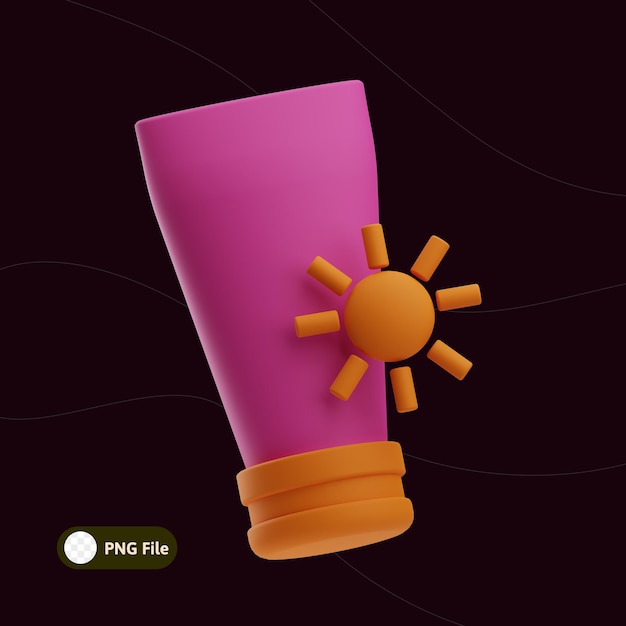Ilustración en 3d del bloqueador solar de objetos cosméticos