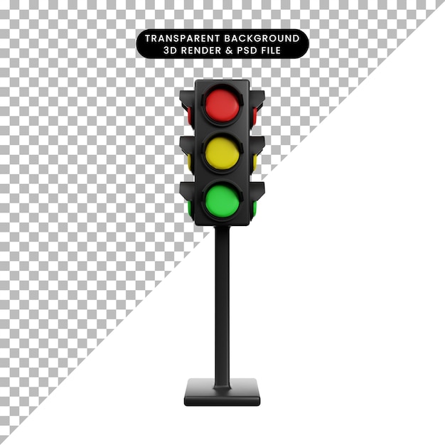 Ilustración 3D de un bloqueo de carretera Icon de renderización 3D de semáforo