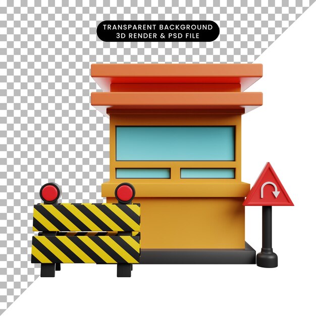 Ilustración en 3D del bloqueo de carreteras Icono de renderizado en 3D