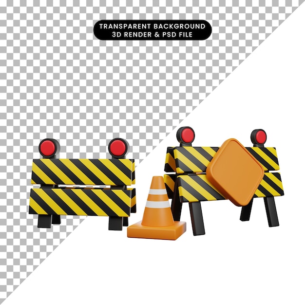 Ilustración en 3D del bloqueo de carreteras Icono de renderizado en 3D