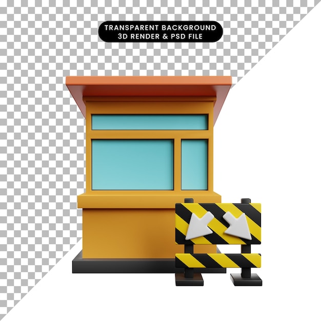 Ilustración en 3D del bloqueo de carreteras Icono de renderizado en 3D