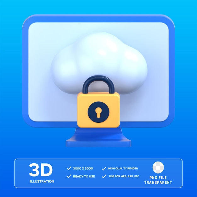 Ilustración 3D del bloqueo de la nube de PSD