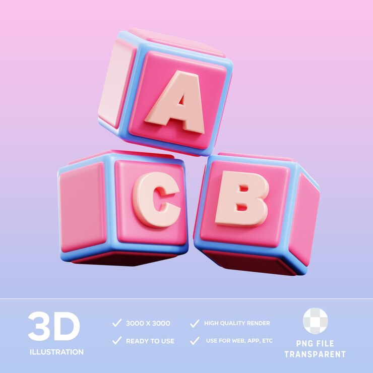 PSD ilustración 3d de los bloques de alfabeto de psd