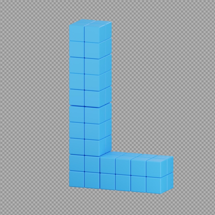 PSD ilustración 3d de bloques de ladrillos azules con la letra l hecha de azulejos en un fondo transparente
