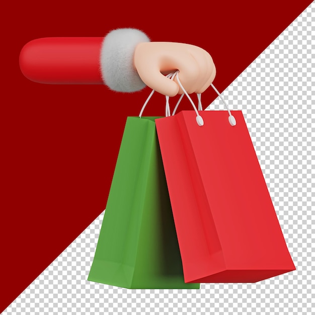 Ilustración 3d de bolsa de compras de mano de santa claus