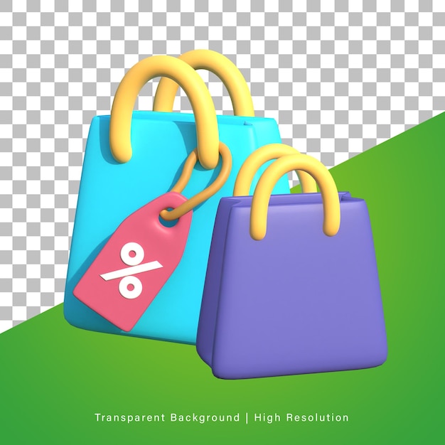 Ilustración 3D de bolsa de descuento