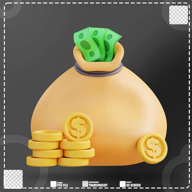 PSD ilustración 3d de una bolsa de dinero 2