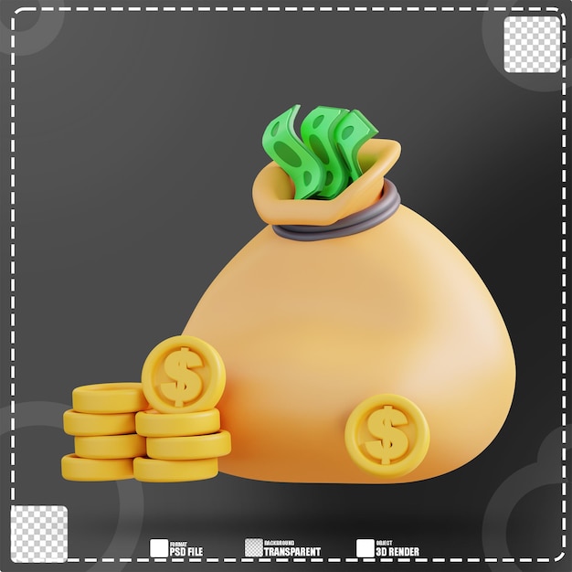 Ilustración 3d de una bolsa de dinero 2