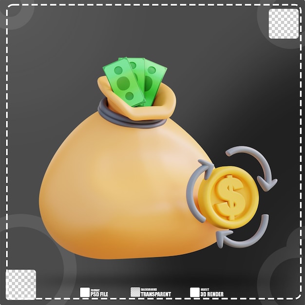 Ilustración 3D de la bolsa de dinero y la velocidad del dinero 2