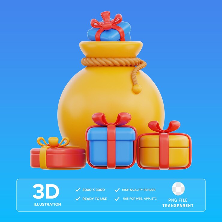 Ilustración en 3D de la bolsa de regalo de PSD