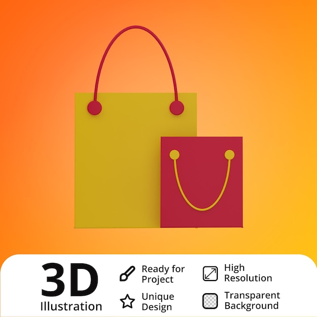 PSD ilustración 3d de bolsas de compras
