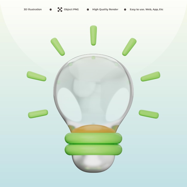 Ilustración 3D de la bombilla verde Idea de concepto de energía ecológica