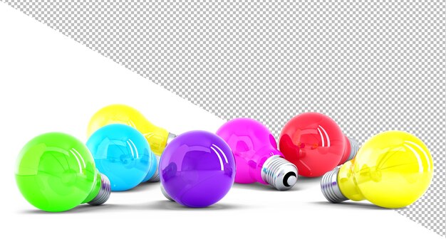 PSD ilustración 3d de bombillas de colores