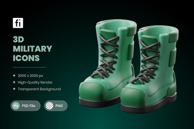 Ilustración en 3D de botas militares