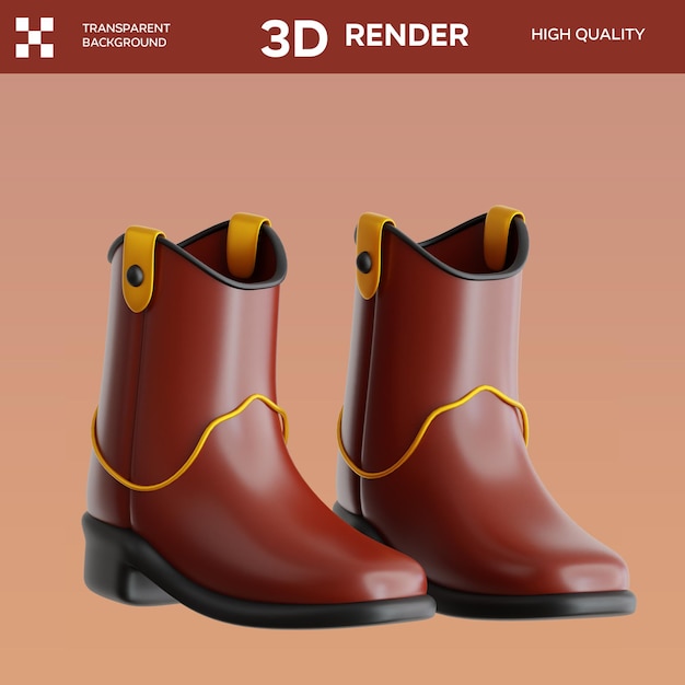 Ilustración 3D de las botas de vaquero de PSD