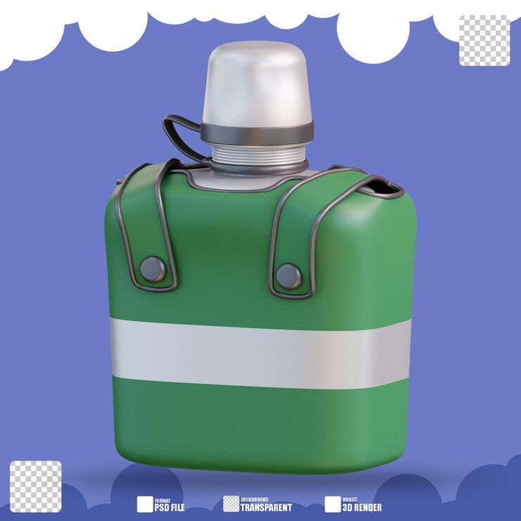 PSD ilustración 3d de botella de agua para acampar 2