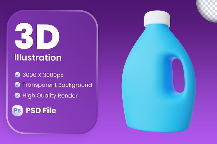 PSD ilustración 3d de botella de detergente
