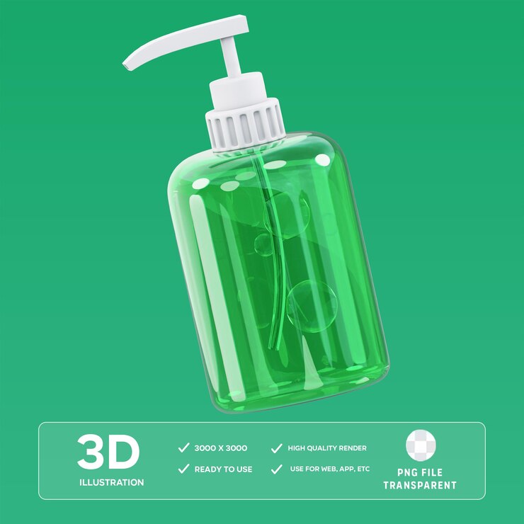 Ilustración 3D de la botella de jabón PSD