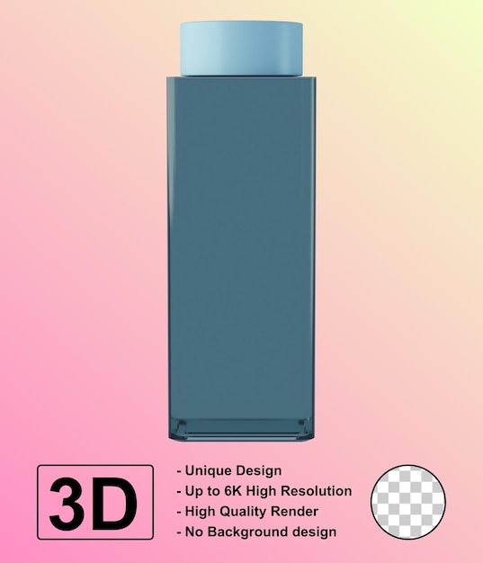 Ilustración 3D de la botella de plástico azul de PSD