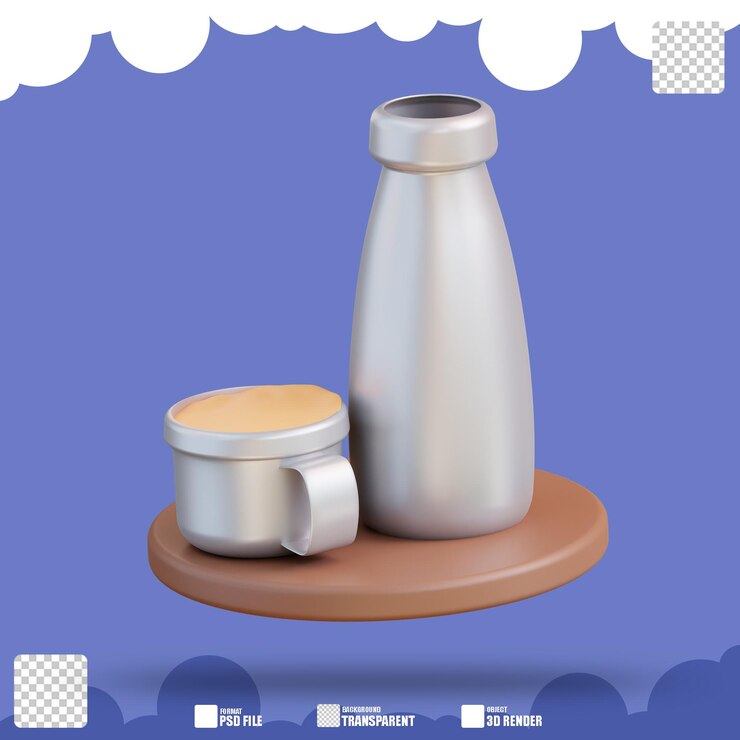 PSD ilustración 3d de botella y vaso 2
