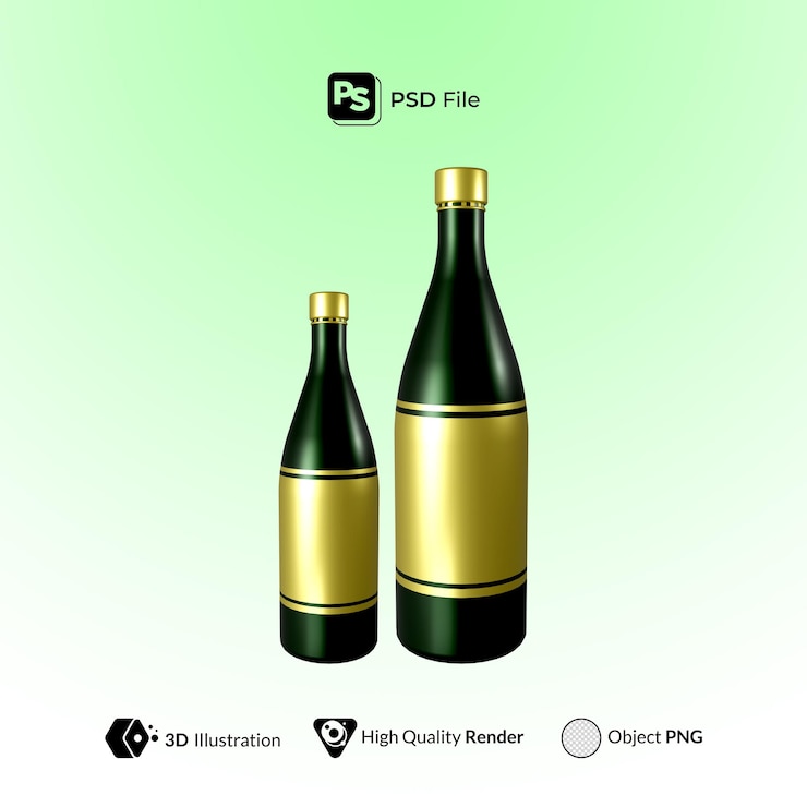 PSD ilustración 3d de botella verde oscuro