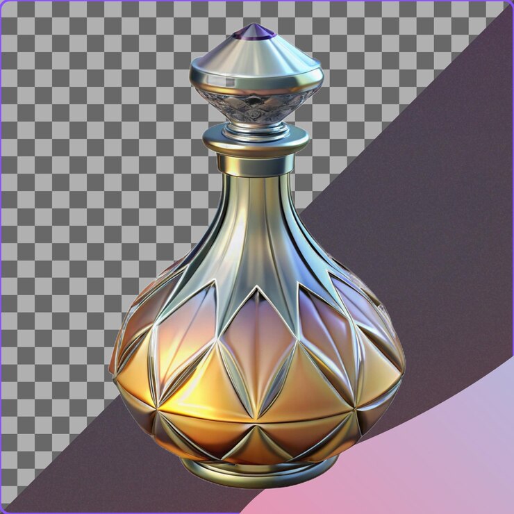 PSD ilustración en 3d de la botella de vidrio dorado