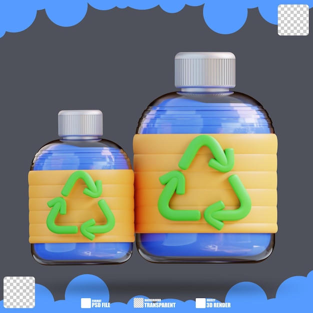 PSD ilustración 3d de botellas recicladas 4