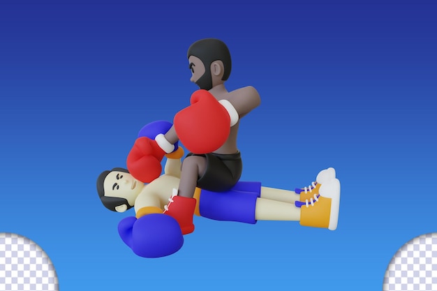 PSD ilustración 3d de boxeo de lucha en tierra