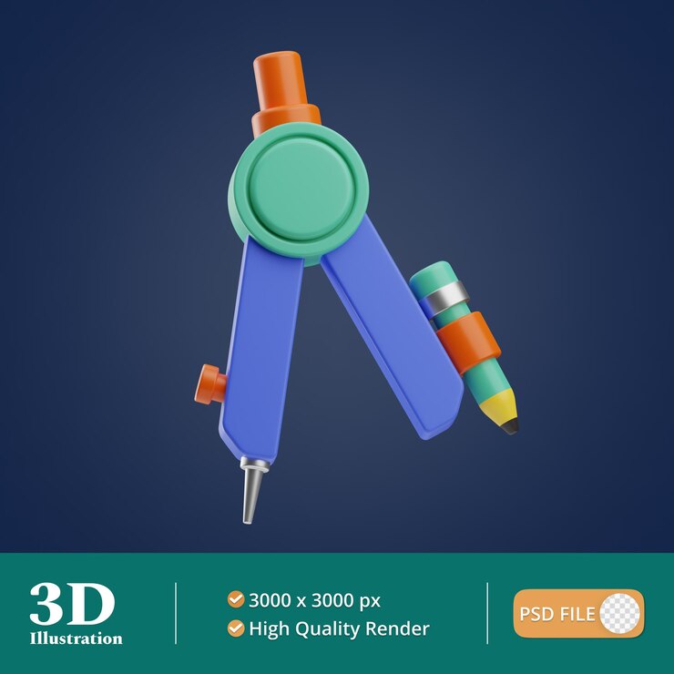 PSD ilustración 3d de brújula en el lugar de trabajo