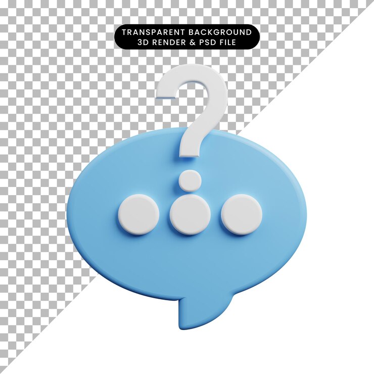 PSD ilustración 3d de burbuja de chat de concepto de servicio al cliente con icono de pregunta