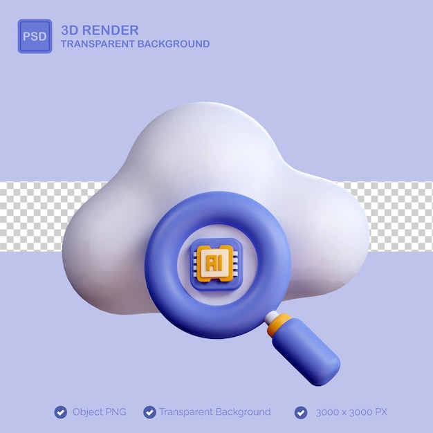 Una ilustración 3d de búsqueda en nubes