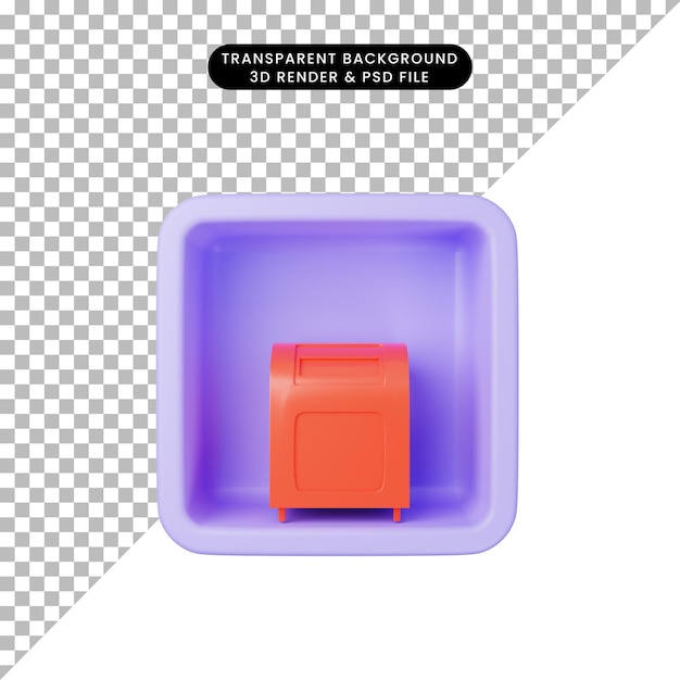 Ilustración 3D de buzón de correo de icono simple en cubo