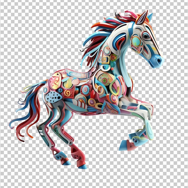 PSD ilustración 3d de caballo divertido sobre fondo blanco.