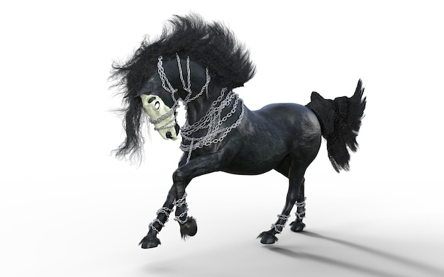 PSD ilustración 3d de un caballo negro de fantasía aislado en el fondo de la pantalla verde caballo del diablo