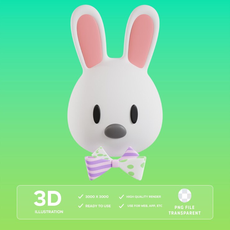 PSD ilustración 3d de la cabeza del conejo en psd