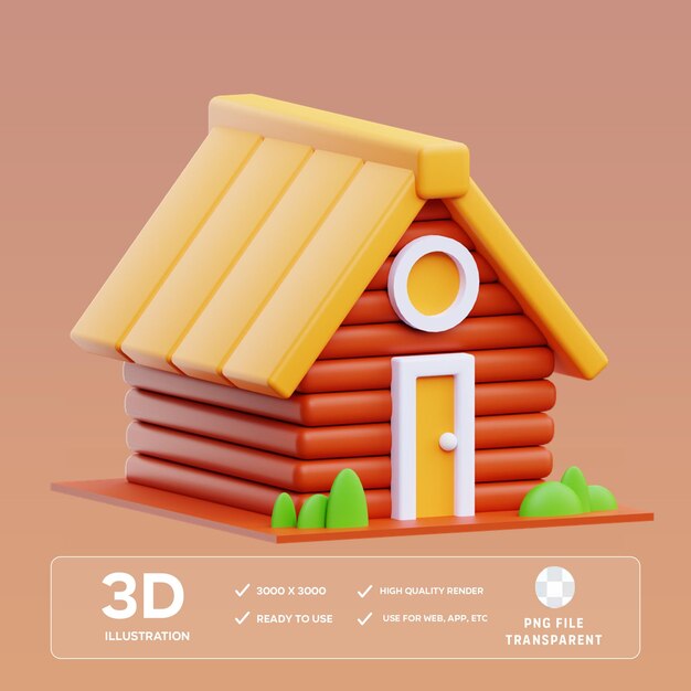 Ilustración 3D de la cabina de madera PSD